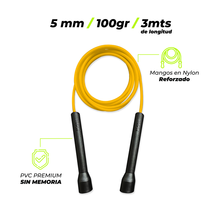 Lazo Cuerda para Saltar | Velocidad, CrossFit | 5mm PVC Premium | Amarillo