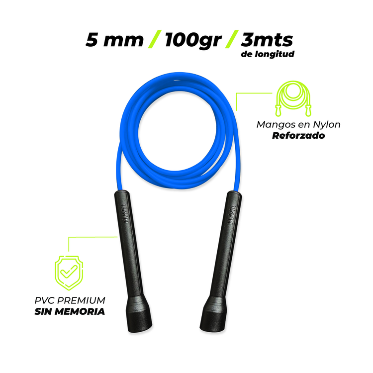 Lazo Cuerda para Saltar | Velocidad, CrossFit | 5mm PVC Premium | Azul
