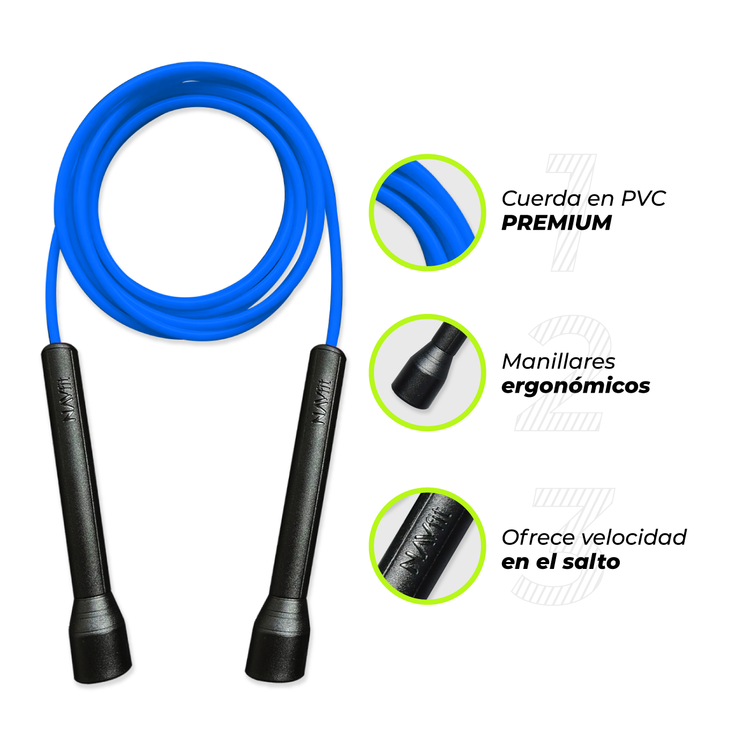 Lazo Cuerda para Saltar | Velocidad, CrossFit | 5mm PVC Premium | Azul