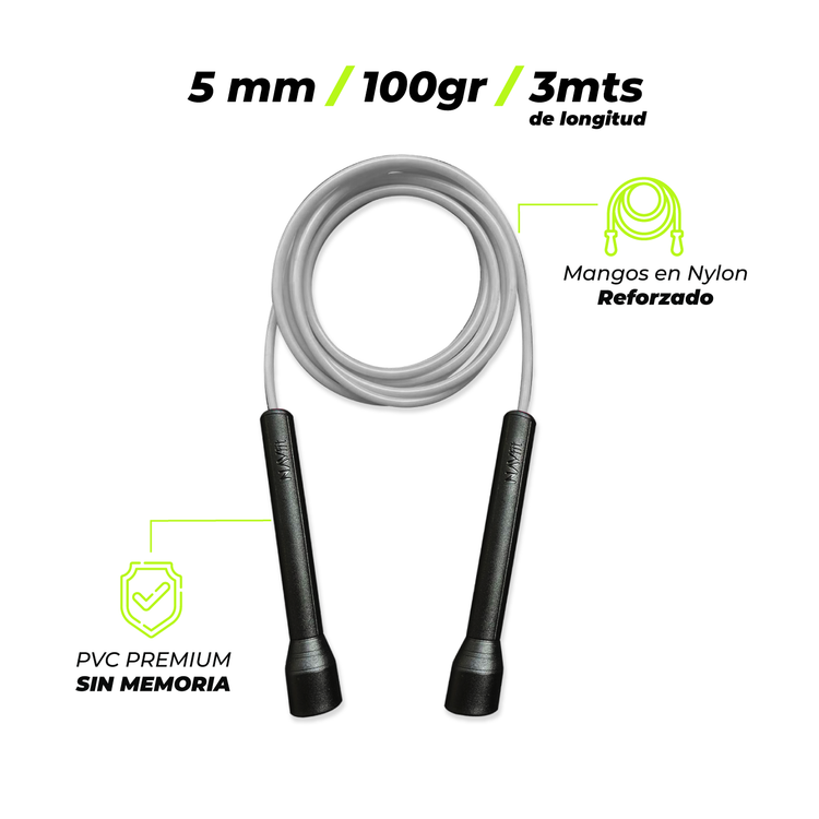 Lazo Cuerda para Saltar | Velocidad, CrossFit | 5mm PVC Premium | Gris