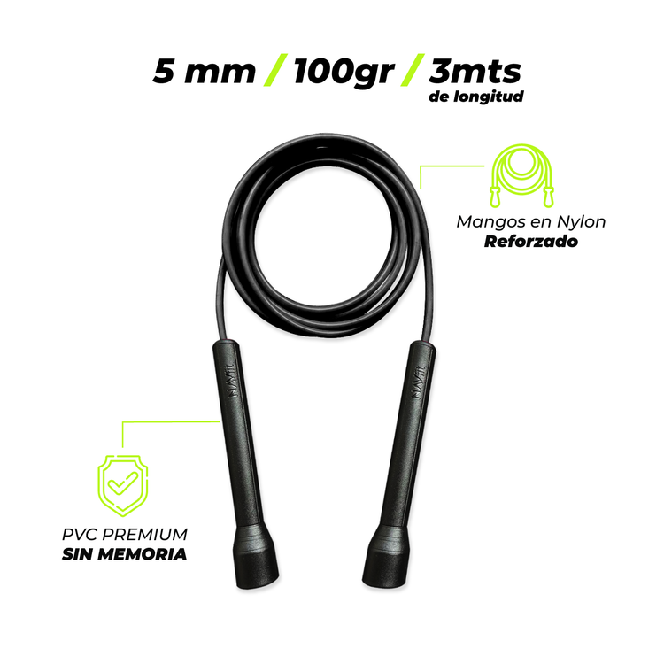Lazo Cuerda para Saltar | Velocidad, CrossFit | 5mm PVC Premium | Negro