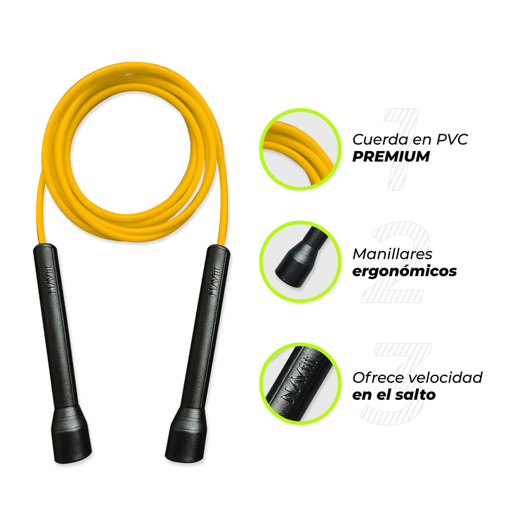 Lazo Cuerda para Saltar | Velocidad, CrossFit | 5mm PVC Premium | Amarillo