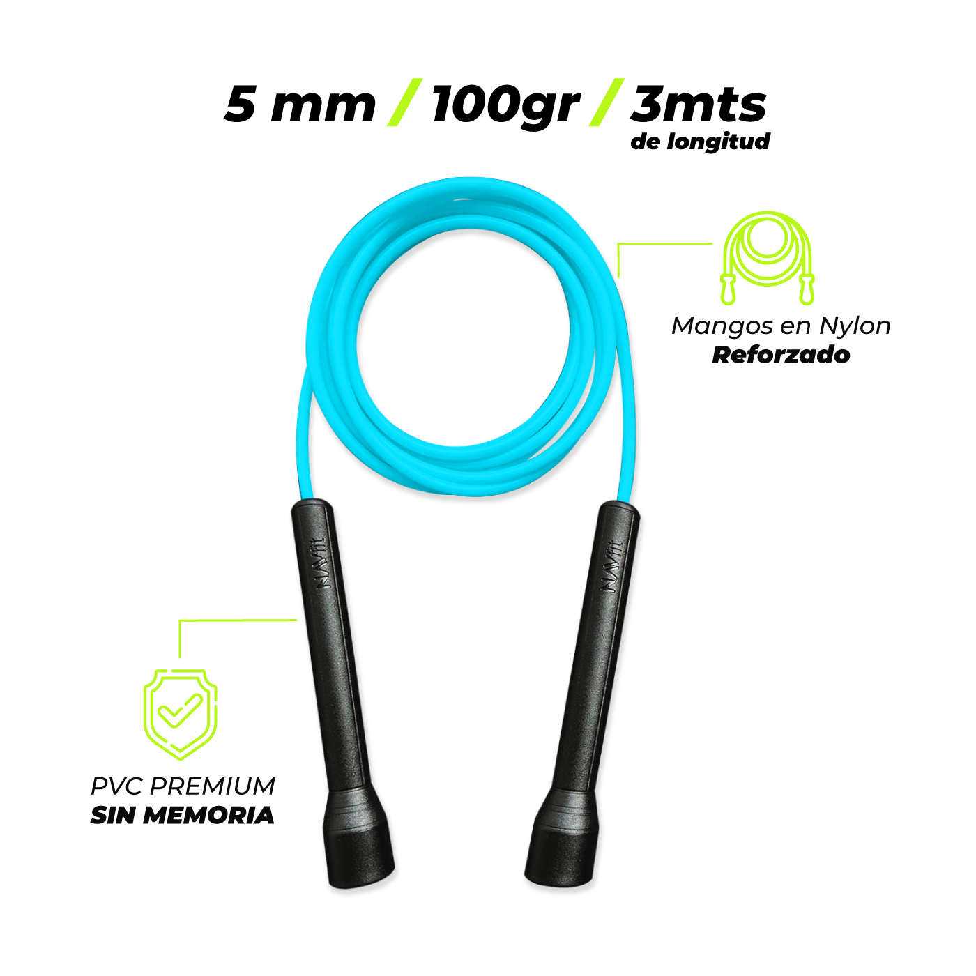 Lazo Cuerda para Saltar | Velocidad, CrossFit | 5mm PVC Premium | Azul Claro