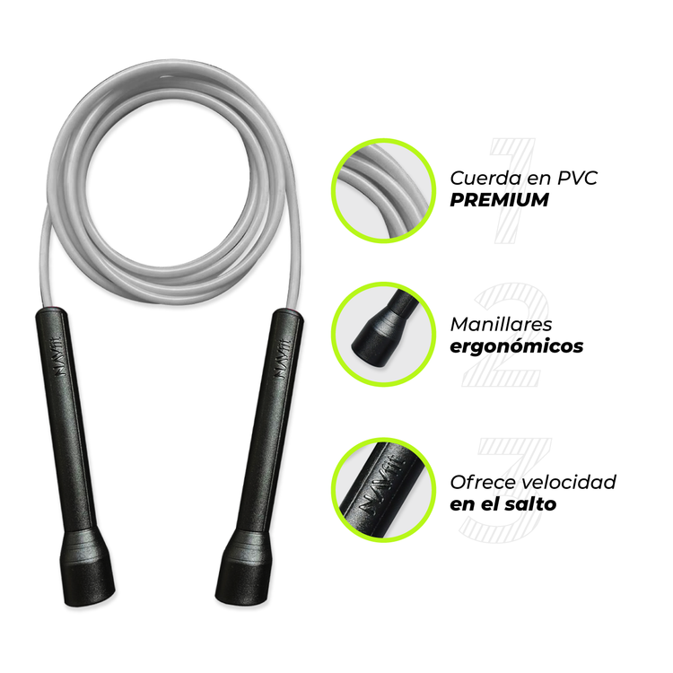 Lazo Cuerda para Saltar | Velocidad, CrossFit | 5mm PVC Premium | Gris