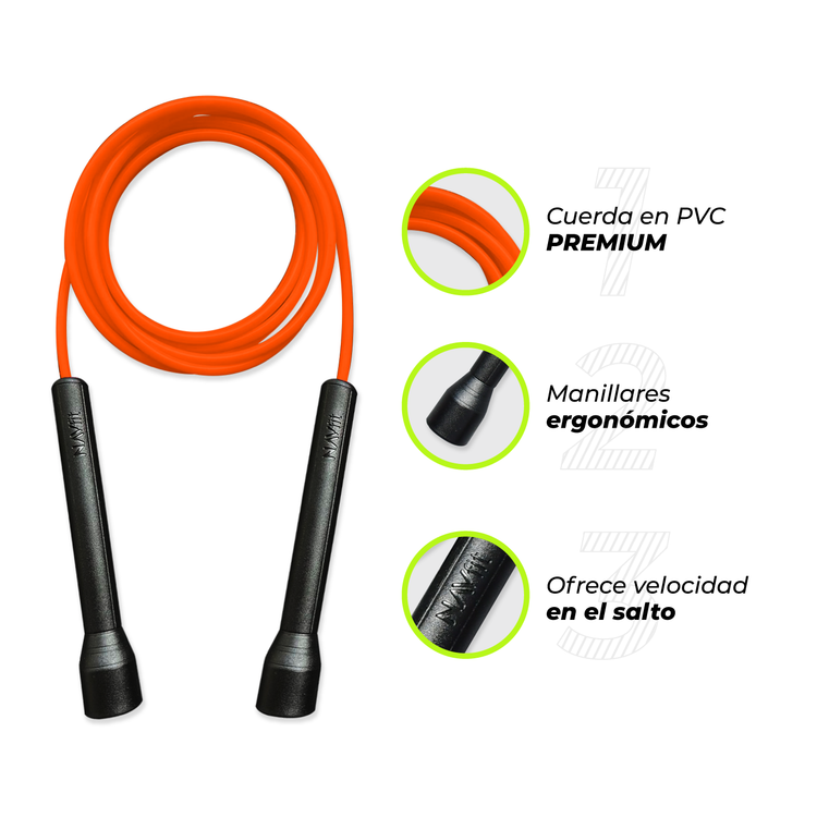 Lazo Cuerda para Saltar | Velocidad, CrossFit | 5mm PVC Premium | Naranja