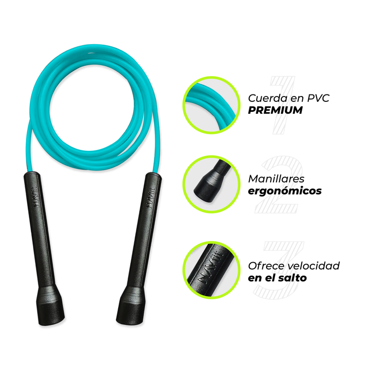 Lazo Cuerda para Saltar | Velocidad, CrossFit | 5mm PVC Premium | Turquesa