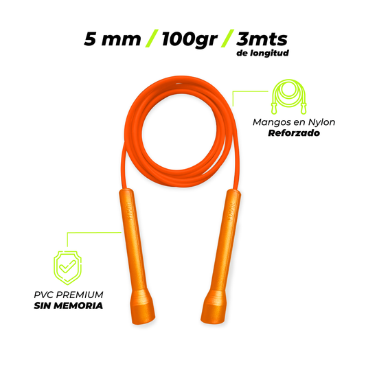 Lazo Cuerda para Saltar | Velocidad, CrossFit | 5mm PVC Premium | BOOST | Naranja