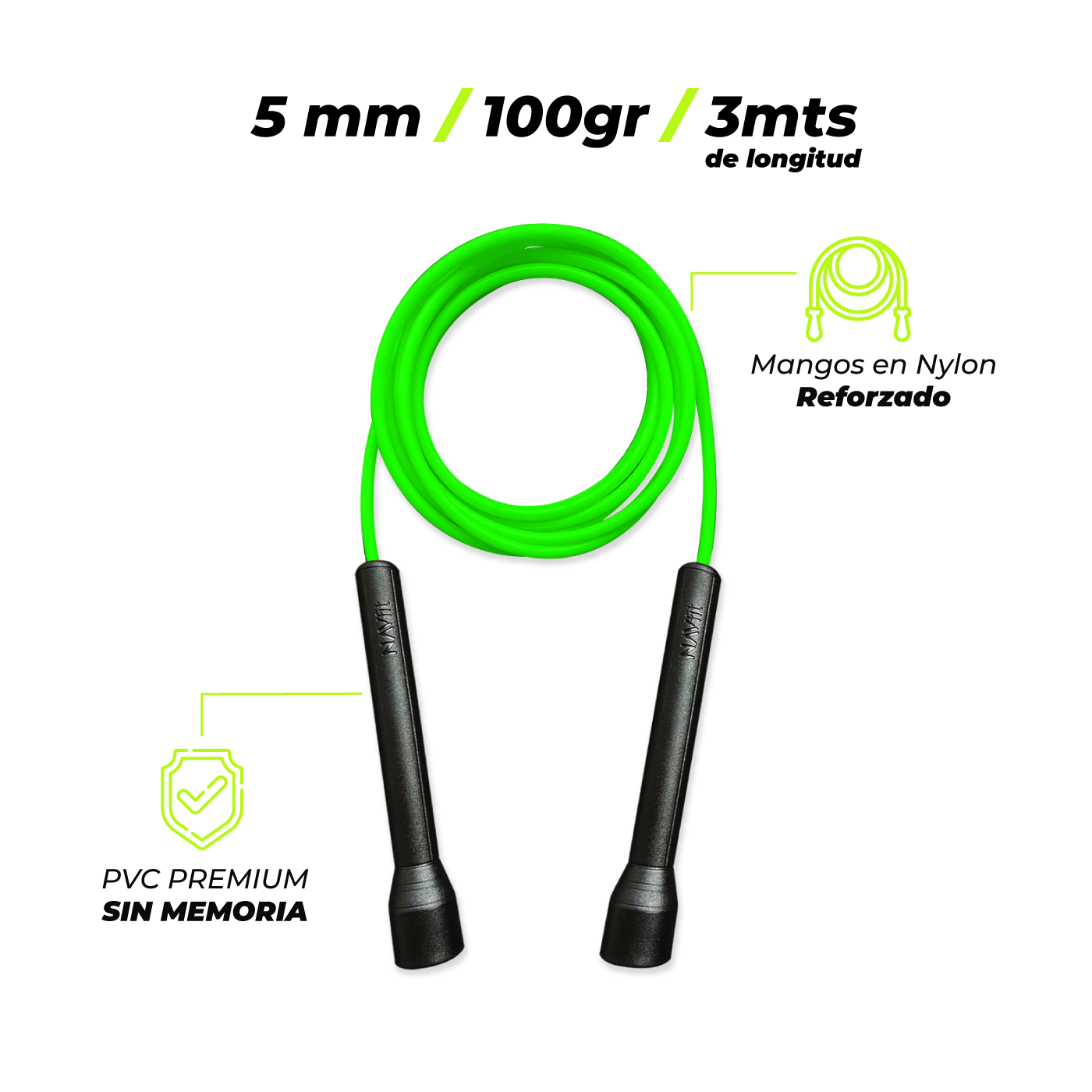 Lazo de Salto 5mm PVC Premium NAVfit Verde Neón
